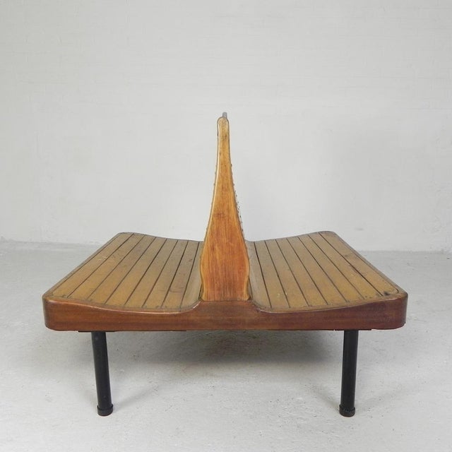 Double-Sided Teak Train Bench, 1930s For Sale - Image 10 of 18