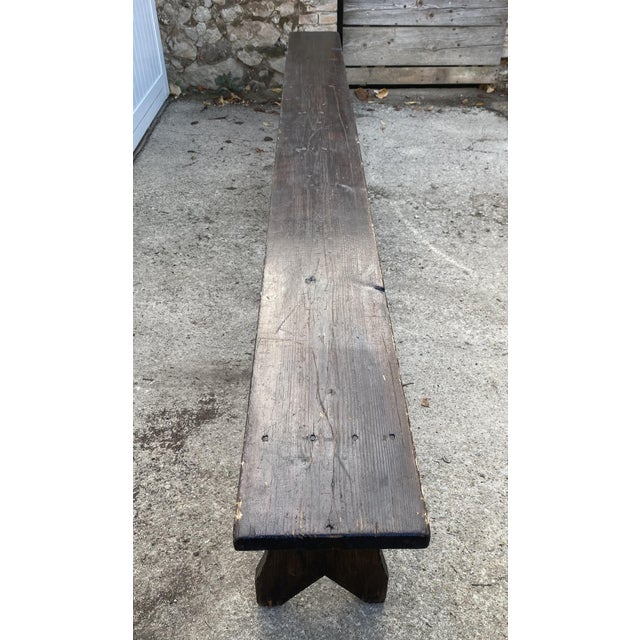 Rustic Wood Farmhouse Bench, 1950s For Sale - Image 12 of 17