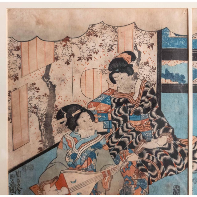 19th Century Japanese Ukiyo-E Woodblock Triptych Print by Utagawa Kunisada, Toyokuni III For Sale - Image 9 of 15