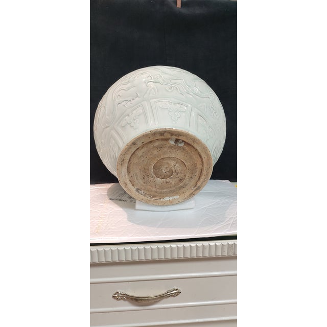 Chinese Ceramic Pot White Glaze Porcelain Jar Hand Carved Dragon Pattern For Sale In Seattle - Image 6 of 9
