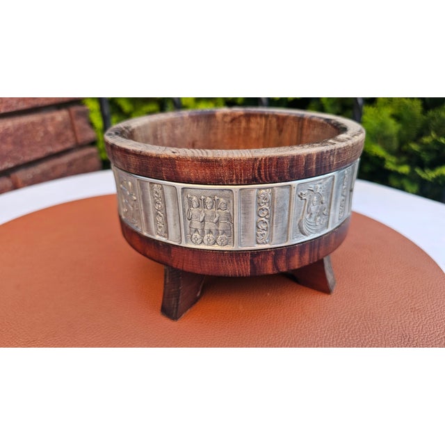 Wooden Planter with Pewter Rim, 1960s For Sale - Image 6 of 6