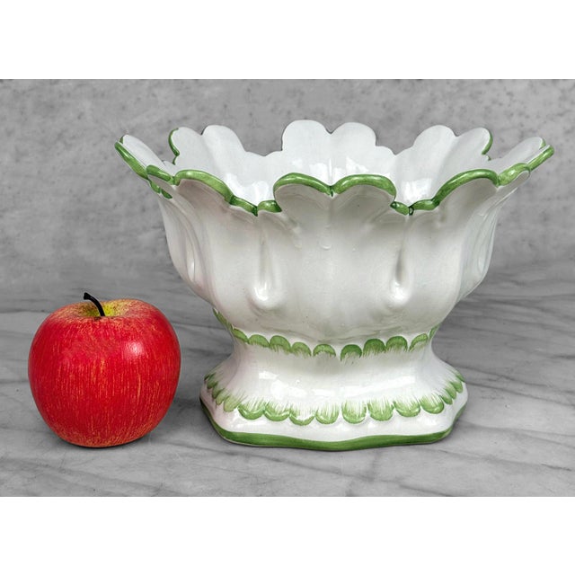 - Original 1950's Italian Centerpiece Planter / Bowl - White Porcelain with a Wonderful Glazed Finish - Desaturated Green...