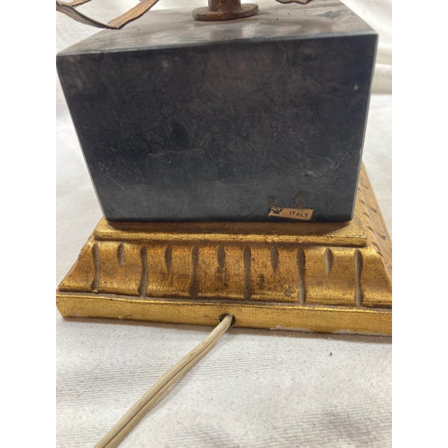Vintage Italian Gilt Gold Floral Tole Black Marble Table Lamp For Sale - Image 6 of 9