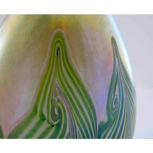 A Vintage Art Nouveaux-Style, Signed Iridescent Thick and Solid "Feather," Vessel/ Vase For Sale - Image 14 of 18