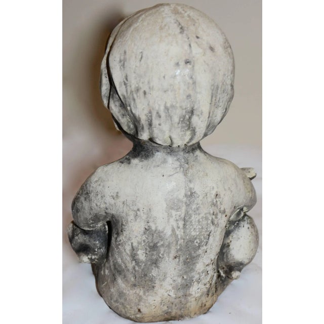 1960s Midcentury Concrete Statue of Baby Holding Bunnies For Sale - Image 5 of 10