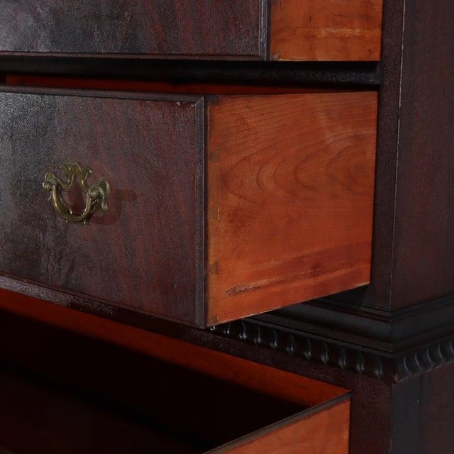 Antique Queen Anne Style Carved Mahogany Bonnet Top High Boy C1900 For Sale - Image 16 of 18