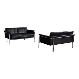 Vintage Model 6912 Two-Seater Sofa in Black Leather by Horst Brüning for Kill International, Germany, 1967 For Sale