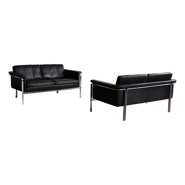 Vintage Model 6912 Two-Seater Sofa in Black Leather by Horst Brüning for Kill International, Germany, 1967 For Sale