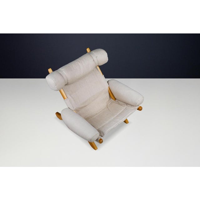 Large Mid-Century Modern Swedish Lounge Chair in Blond Oak and Canvas by Arne Norell, 1950s For Sale - Image 13 of 15