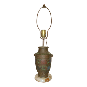 Antique Handmade Ornate Japanese Champleve Enamel Bronze Marble Table Lamp