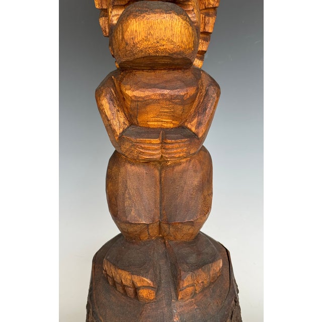 Mid 20th Century Carved Monkey Pod Wood Akua Tiki Totem Sculpture For Sale - Image 5 of 12