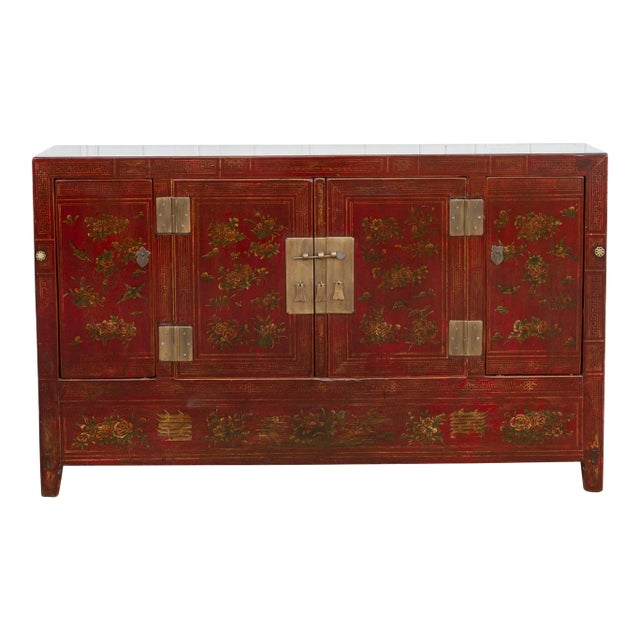 Beautifully Painted Chinese Floral Credenza For Sale