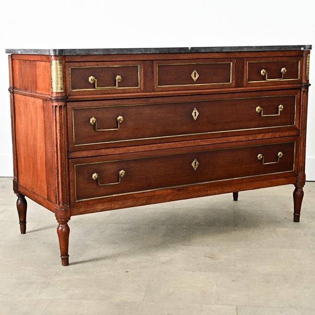 French 19th Century Louis XVI Style Walnut & Marble Commode For Sale - Image 4 of 12