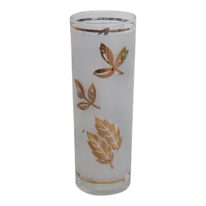 Mid Century Libbey Gold Leaf Frosted Golden Foliage Glass Tumbler Cup