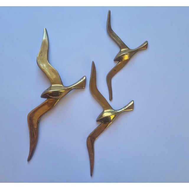 Gold Brass Wall Decor Sculptures of Seagulls, Austria, 1963, Set of 3 For Sale - Image 8 of 14