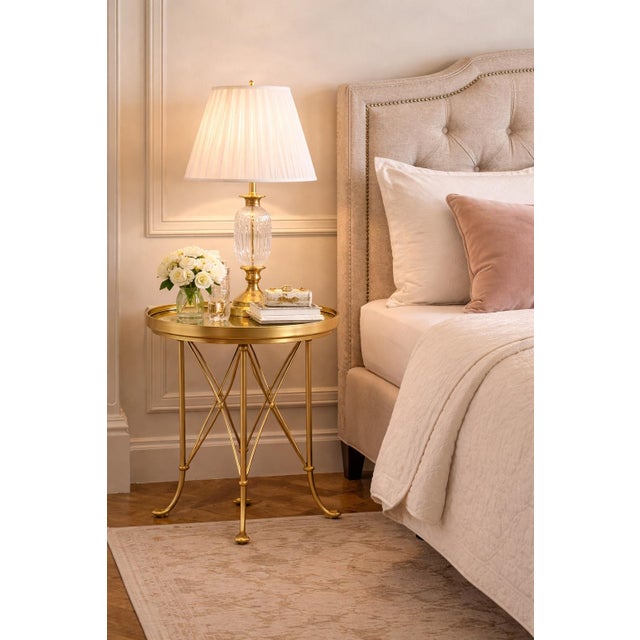 Metal Vintage Hollywood Regency Brass X-Base Tray Side Tables – Sculptural Glam Accent Pair For Sale - Image 7 of 8