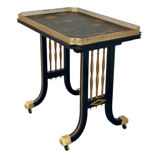 Regency Style Black Gold Japonisme Lacquer Center Table After Gillows Lancaster. For Sale