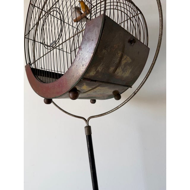 Black Vintage Art Deco Style Hendryx Copper & Metal Hatbox Birdcage on Stand For Sale - Image 8 of 11