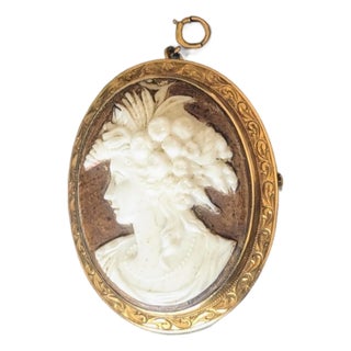 Mid 20th Century Gold Toned Encased Cameo Brooch/Pendant Bacchante Figure For Sale