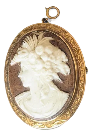 Vintage Gold Toned Encased Cameo Brooch/Pendant Bacchante Figure