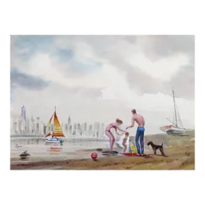 Summery Weekend, Erik Freyman Watercolor With Pastels on Paper, Signed in Pen