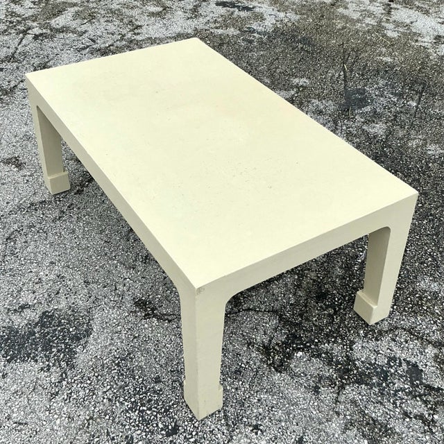 Wood Vintage Regency Linen Wrapped Coffee Table After Harrison Van Horn For Sale - Image 7 of 8