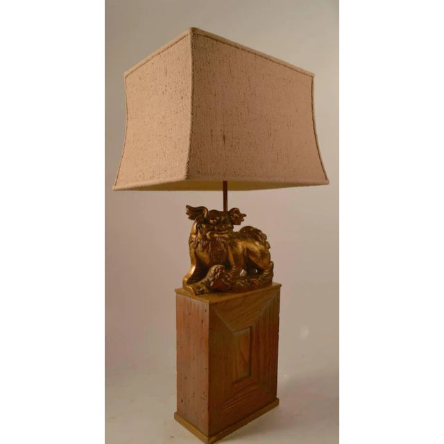 Wood James Mont Gilt Foo Dog Lamps on Cerused Oak Bases - a Pair For Sale - Image 7 of 11