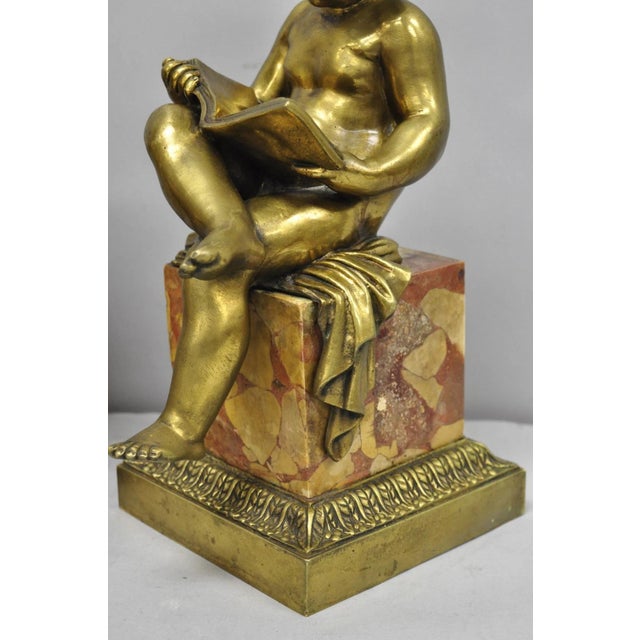 Gold Antique French Louis XV Bronze Putti Children "Arts & Literature" Figures - Pair For Sale - Image 8 of 18
