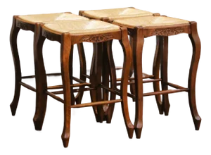 Louis XV Style French Walnut Counter Stools With Rush Seats, Set of Four