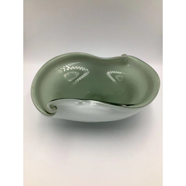 Mid-Century Modern Vintage Murano Pale Sage Gray Art Glass Bowl Italy For Sale - Image 3 of 7