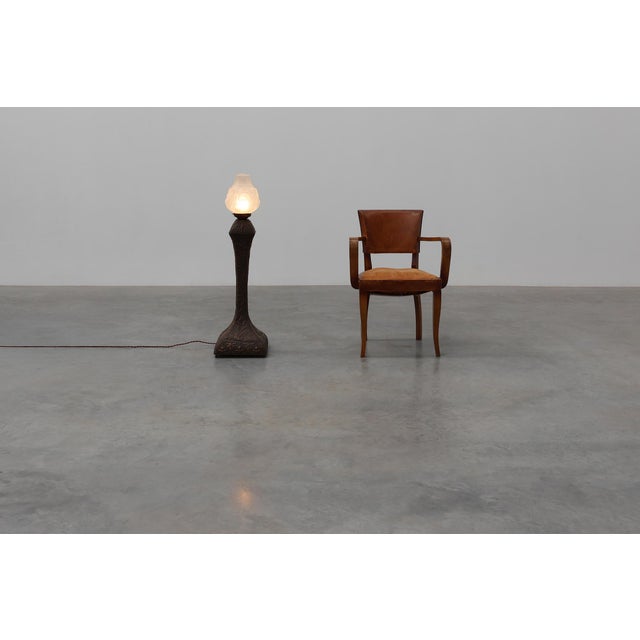 Art Nouveau Floor Lamp in Hammered Copper with Frosted Glass Hood, 1890s For Sale - Image 5 of 15