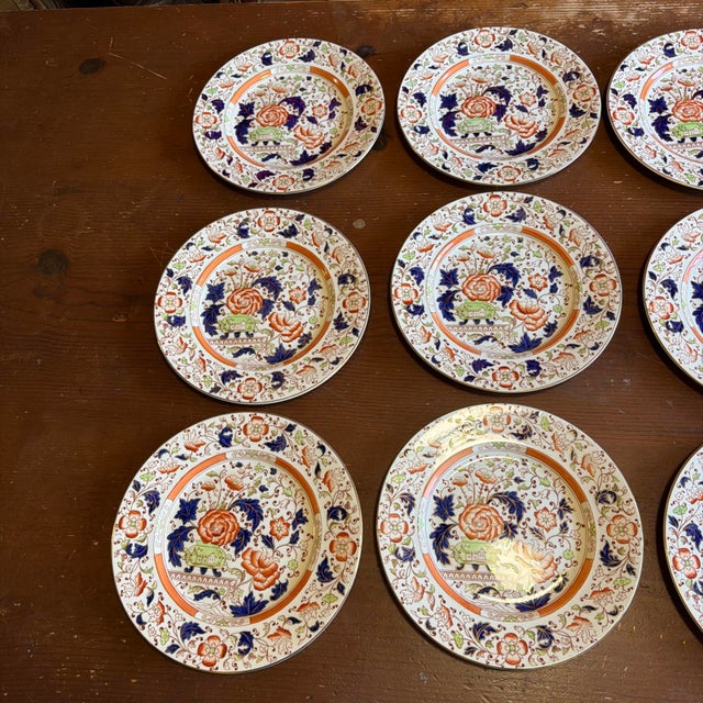 Set of 12 Vintage Imari Chinoiserie Luncheon Plates, Burleigh Ware, England, 9" A complete set of 12 Burleigh Ware...
