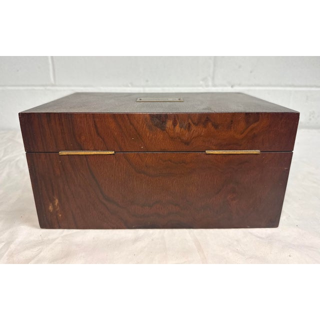 Brown Signed Antique 19th Century Gaming Poker Wood Brass Box Travel Set Clay Chips For Sale - Image 8 of 11