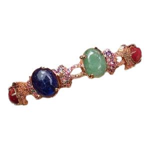 Bochic "Capri" Vintage Ruby & Multi Color Sapphire Bangle Set 18K Gold & Silver