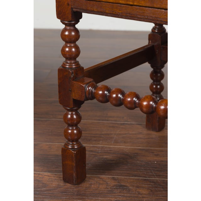 English 1870s Oak Bobbin Leg Side Table with Single Drawer and Stretchers For Sale - Image 10 of 12