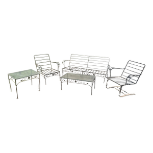 Hollywood Regency Wrought Iron Outdoor Furniture Set, 5 Pieces