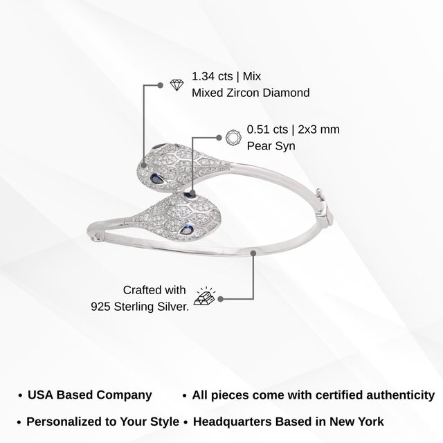 Luxury Double Headed Serpentine Cz Bangle in Sterling Silver by Carat&Her For Sale - Image 11 of 13