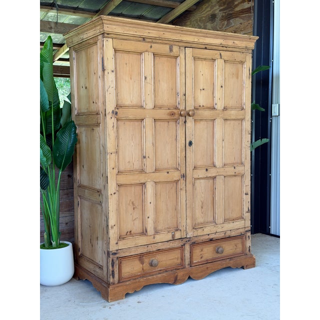 19th Century European Country Pine Two-Door Armoire With Raised Panel Doors For Sale - Image 12 of 12