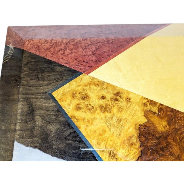 Wooden Table with Geometric Inlays and Metal Base by Offredi for Saporiti, 1980s For Sale - Image 12 of 14