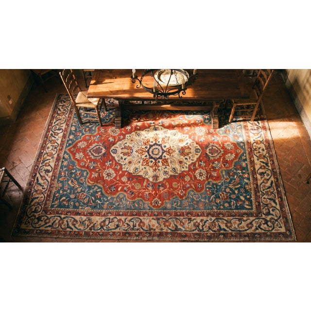 Textile Phenomenal Red and Blue Color With Medallion Design Antique Sarouk Farahan Rug For Sale - Image 7 of 8