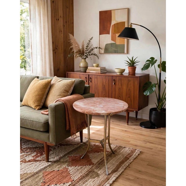 Vintage Pink Marble and Brass Tripod Side Table in the Style of Cedric Hartman Mid Century Modern Gueridon For Sale - Image 11 of 11