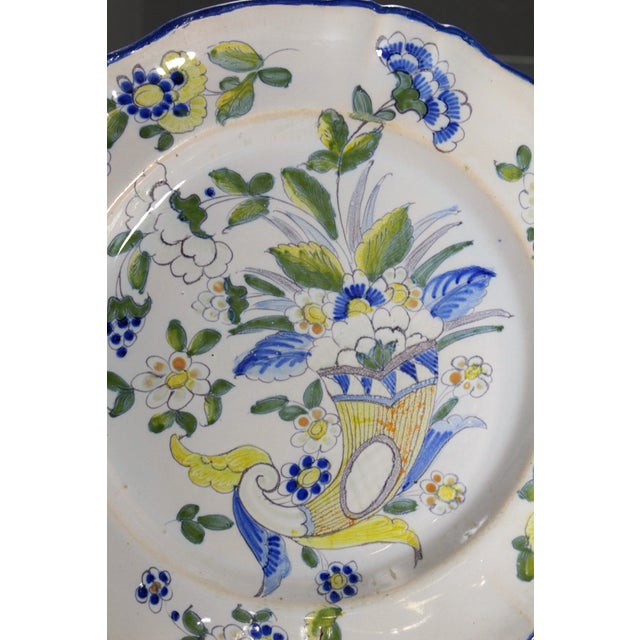 19th Century French Faience Hand Painted Plate Floral Cornucopia, Saint Clement For Sale - Image 10 of 17