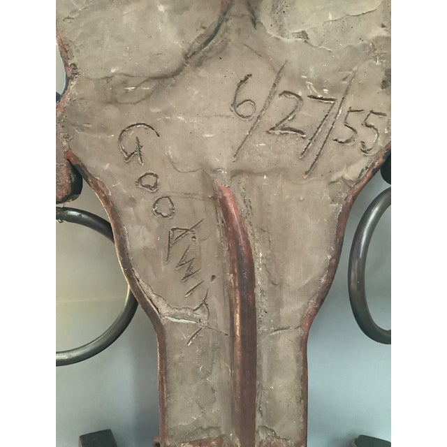 Vintage 1955 Goodwin Artist Signed Handcrafted African Face Iron and Clay Lamp For Sale In New York - Image 6 of 12