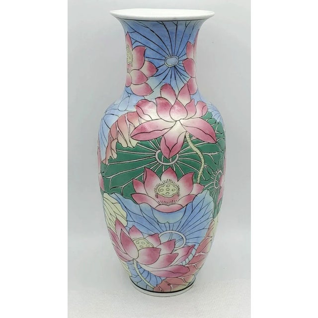 Chinoiserie Vintage Chinese Water Lily Vase For Sale - Image 3 of 11