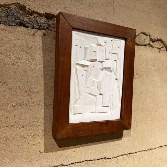 White Mid-Century Modern Artwork Brutalist Cubist Plaster Relief Sculpture For Sale - Image 8 of 13