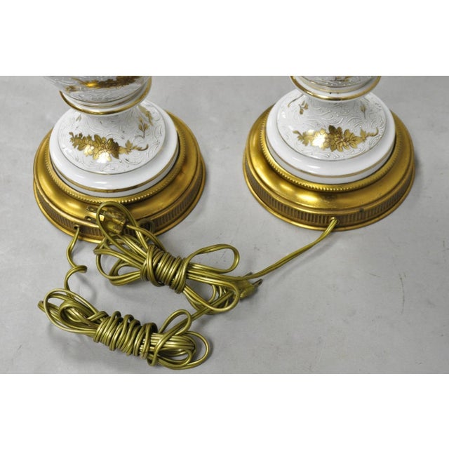 Vintage French Louis XV White Porcelain Ginger Jar Gold Flower Table Lamps Pair For Sale - Image 14 of 16