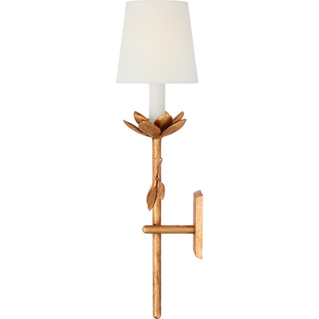Clementine 22" Tail Sconce in Antique Gold Leaf with Linen Shade Designer: Julie Neill Finish: Antique Gold Leaf Height:...