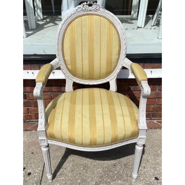 French Classic French Louis XVI Fauteuil Arm Chair For Sale - Image 3 of 10