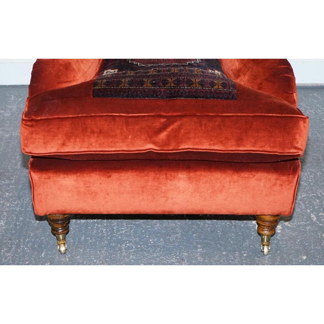 Red Vintage Red Velvet and Aztec Kilim Upholstered Armchair in the style of Howard George Smith For Sale - Image 8 of 15
