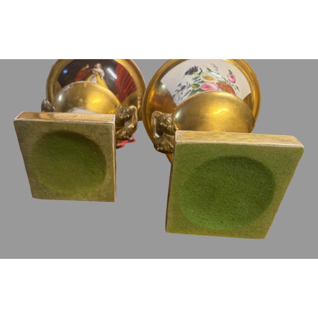 Antique Old Paris Porcelain Pair Urn Cachepots Hand Painted Figural Floral Gilt For Sale - Image 6 of 9